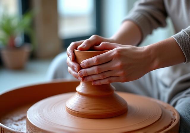 Artisan potter working at a wheel in a professional London studio